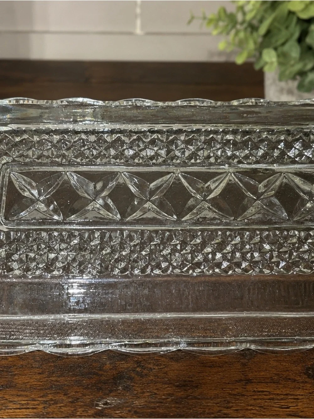 Vintage Anchor Hocking Wexford Clear Glass Covered Butter Dish 8.5”